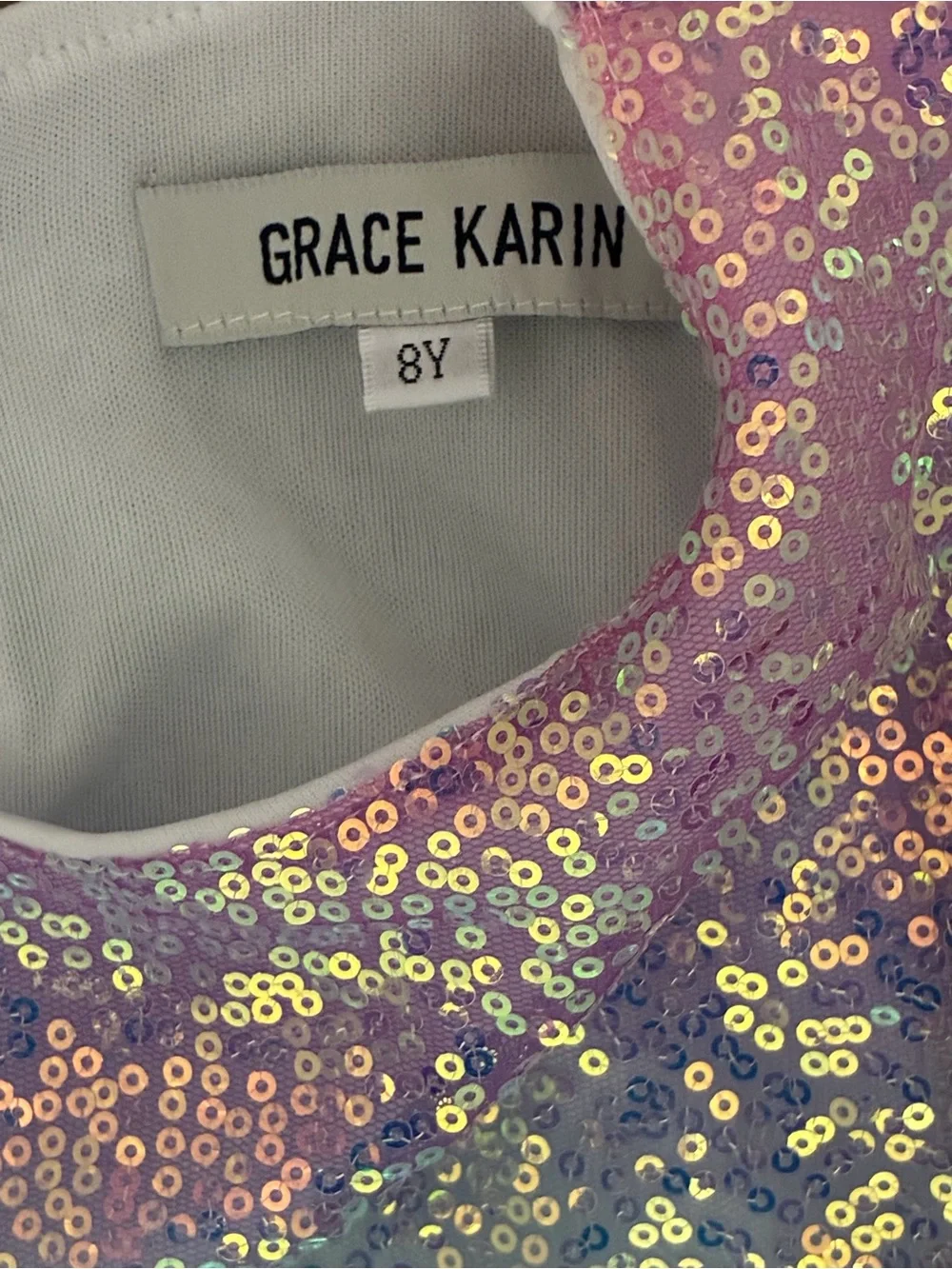 Grace Karin Girls Sequin Dress 8Y Pastel Rainbow Sparkle Flutter Sleeve Party 8